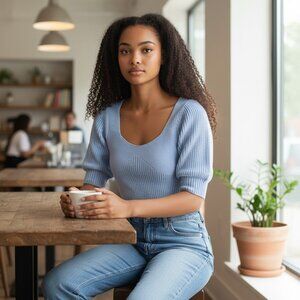 STORIA Women's EUC Crop‎ Balloon Short Sleeve Sweater | Size M